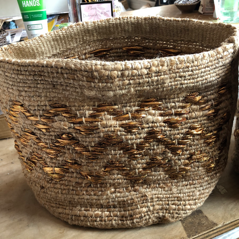 Woven basket with gold -large