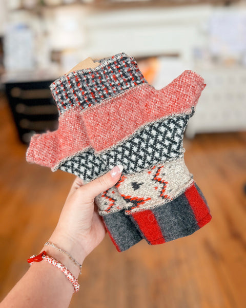 Red Wings Wool Fingerless Mittens