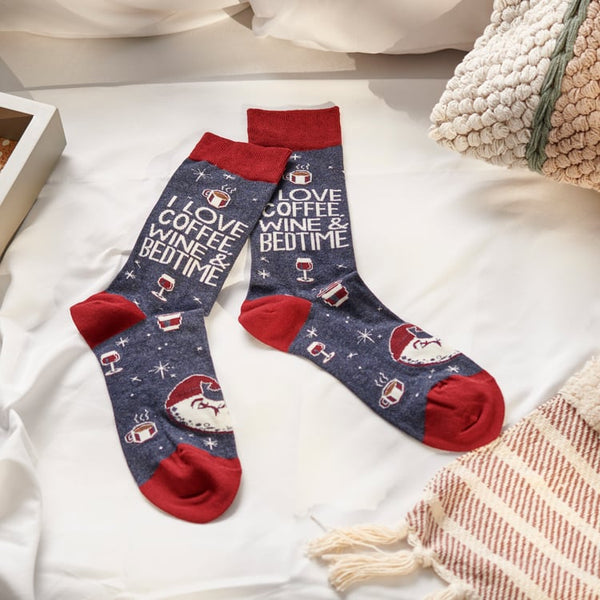 “I Love Wine, Coffee and Bedtime” - Crew Socks