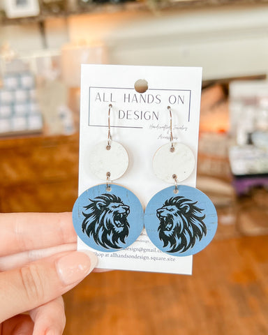 Detroit Lions “Roar” Earrings - Blue and White