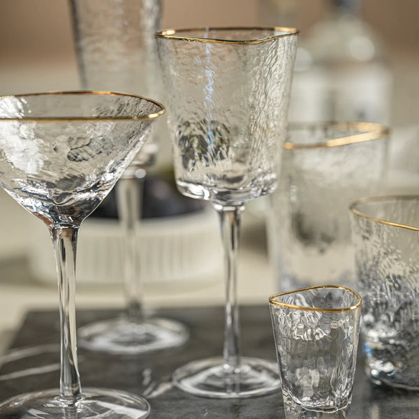Triangular Wine Glass w/ Gold Rim