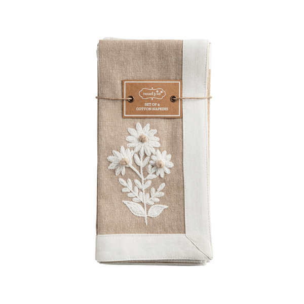Tan Embroidered Napkin - Set of 4