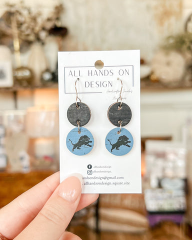 Detroit Lions Logo Earrings - Black and Blue