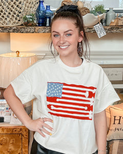 American Flag Graphic Tee - Cream