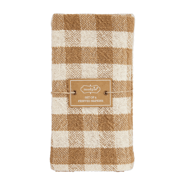 Tan Plaid Cotton Napkins - Set of 4