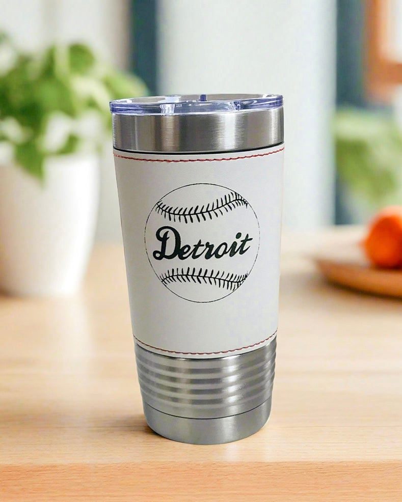 Detroit Baseball - White Leather 20 oz. Tumbler