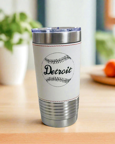 Detroit Baseball - White Leather 20 oz. Tumbler