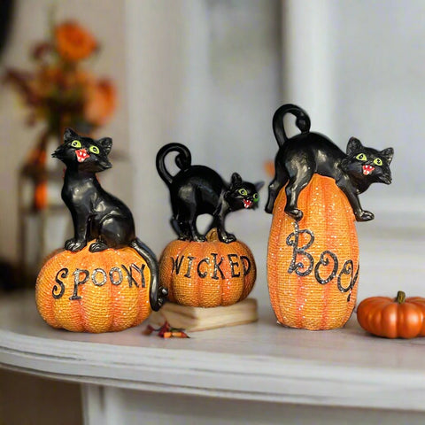 Assorted Black Cats Glittered Pumpkins