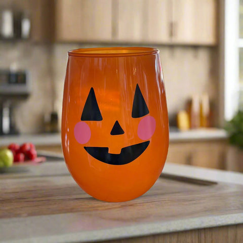 Jack O Lantern Stemless Wine Glass