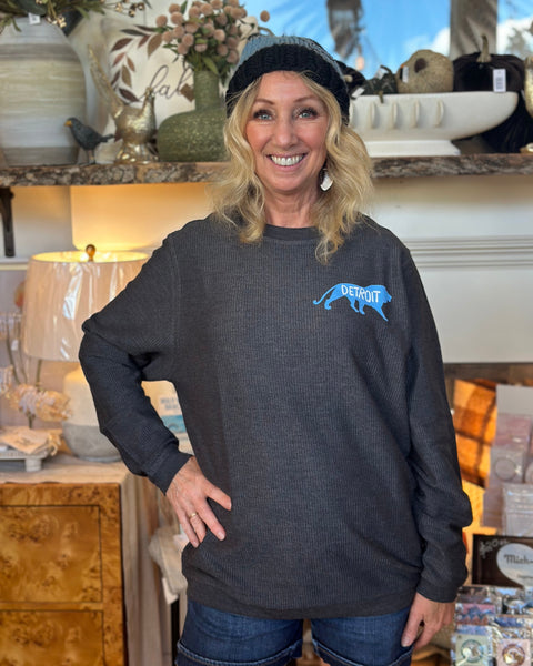 "Sundays are Better in Detroit" Ribbed Crewneck - Gray