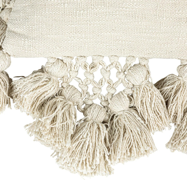 Cotton Slub Pillow with Crochet and Tassels