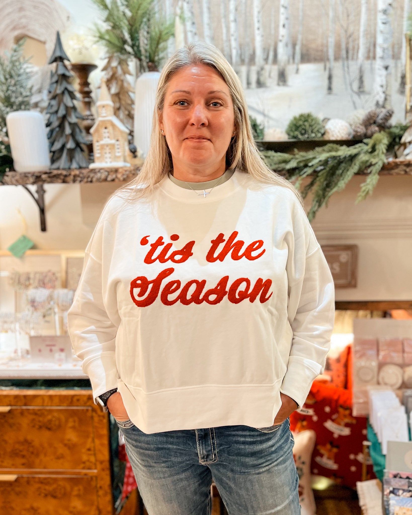 “Tis the Season” Cropped Crewneck - White