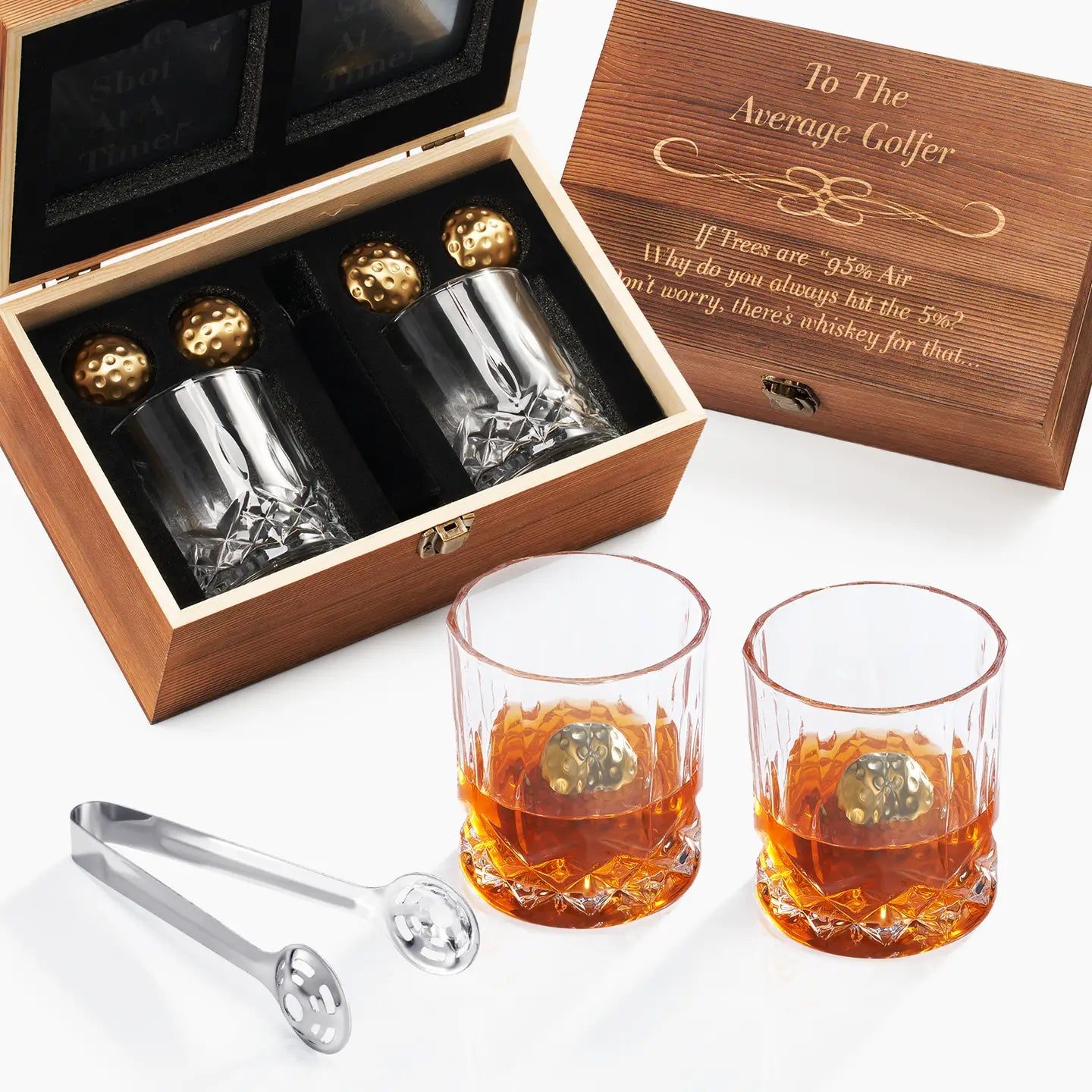 To the Average Golfer - Golf Ball Whiskey Chillers in Wood Box