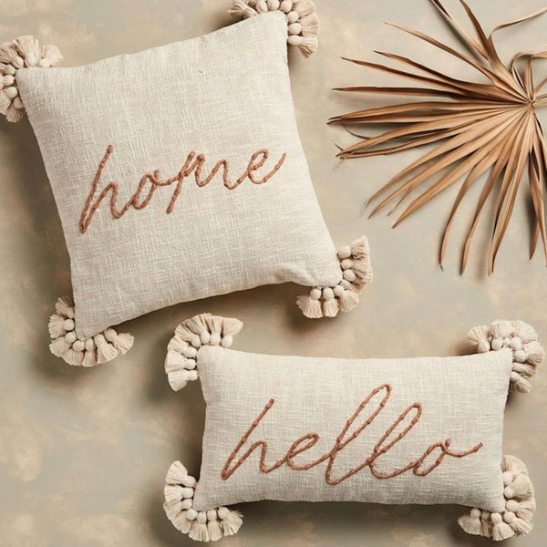 "Home" Embroidery Pillow w/ Tassels