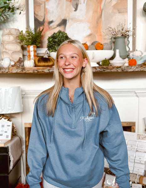 Michigan Quarter Zip - Light Blue