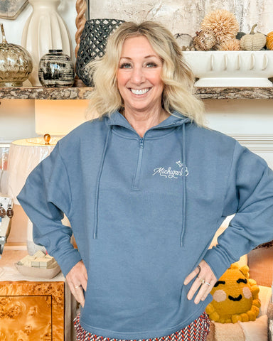 Michigan Quarter Zip - Light Blue