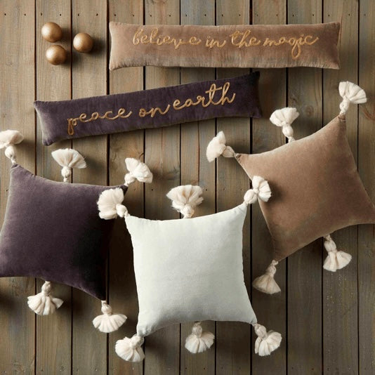 Taupe Velvet Pillow w/ Tassels