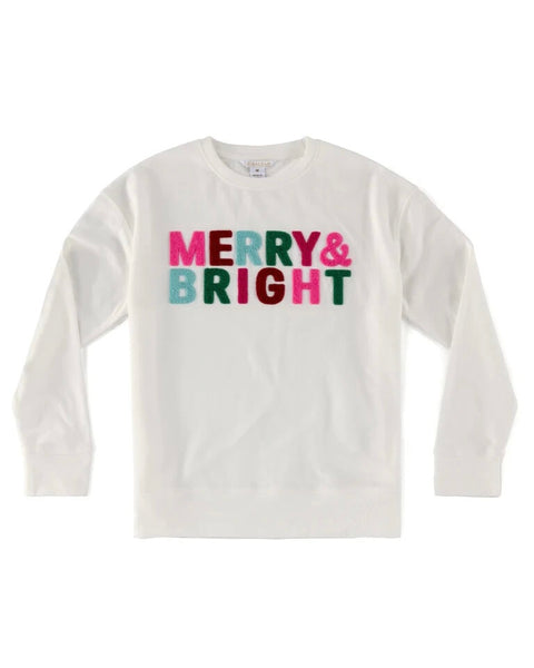 “Merry & Bright” Crewneck - White