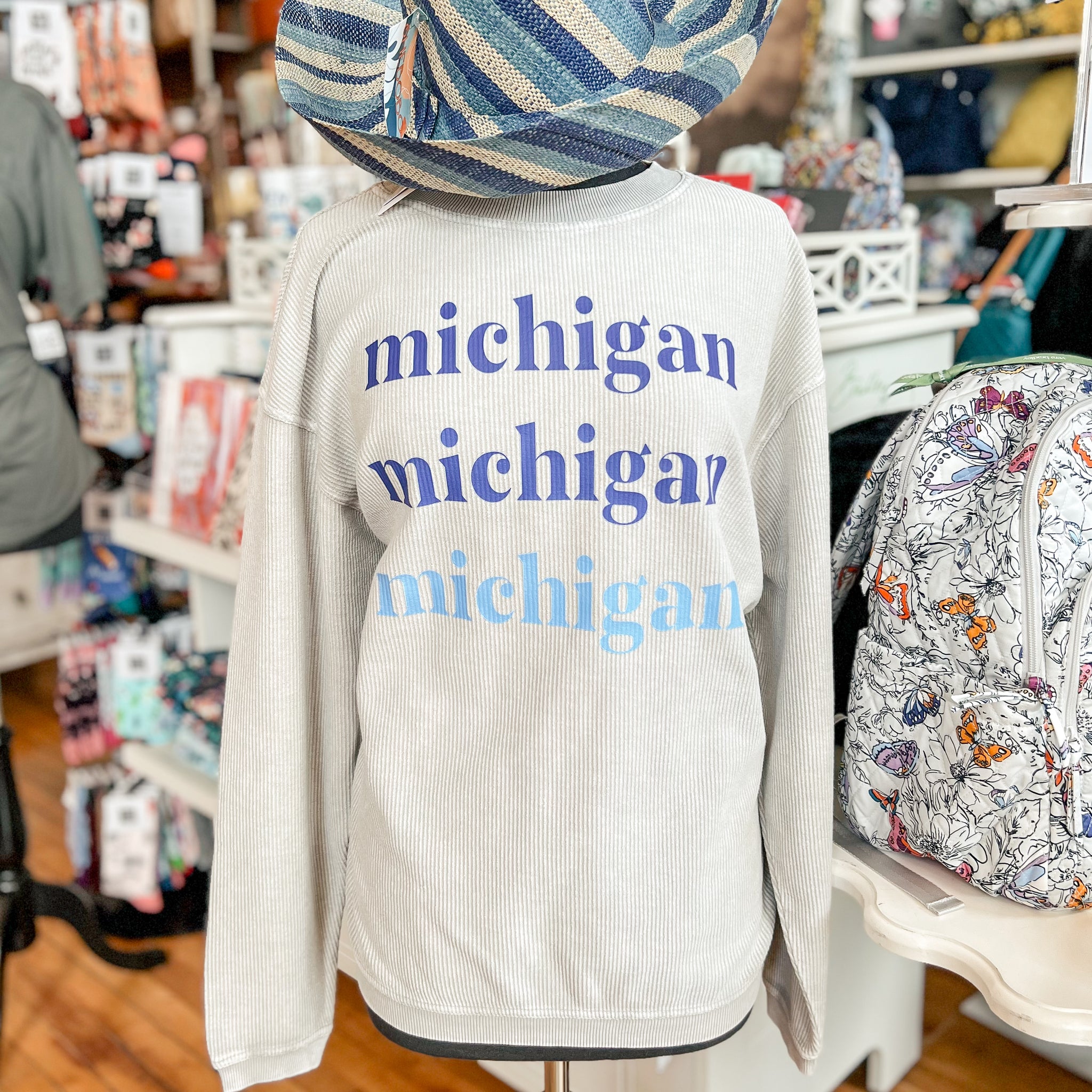 Michigan Repeated Ribbed Gray Crewneck