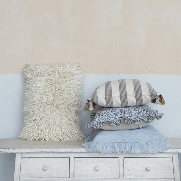Blue/Yellow Woven Stripe Cotton Pillow