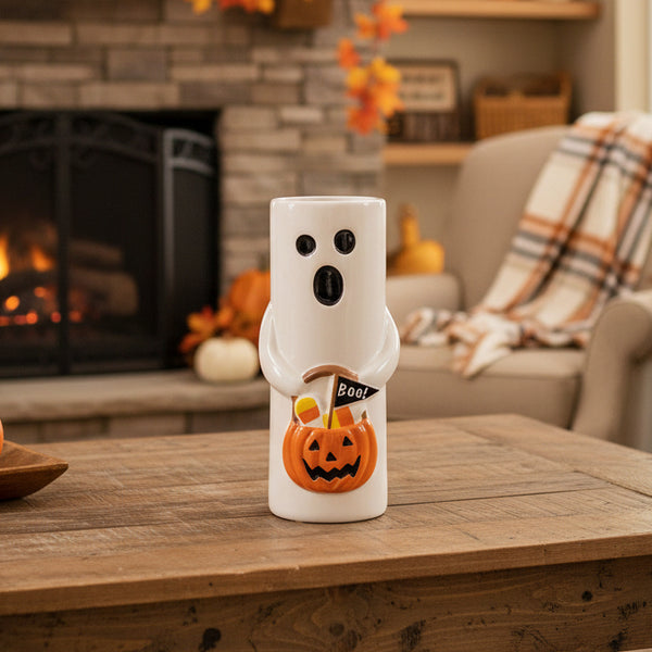 Ghost with Treat Bag Stem Vase