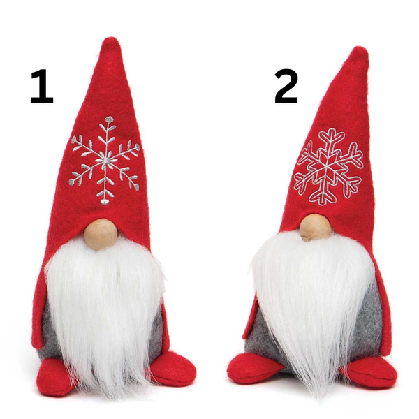Sitting Red & Gray Gnomes w: Snowflake Hats