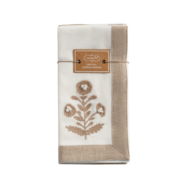 Cream Embroidered Napkin - Set of 4