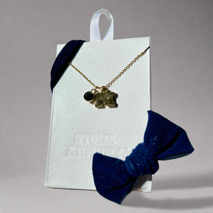 Michigan Block M Gold Necklace with Blue Crystal Charm