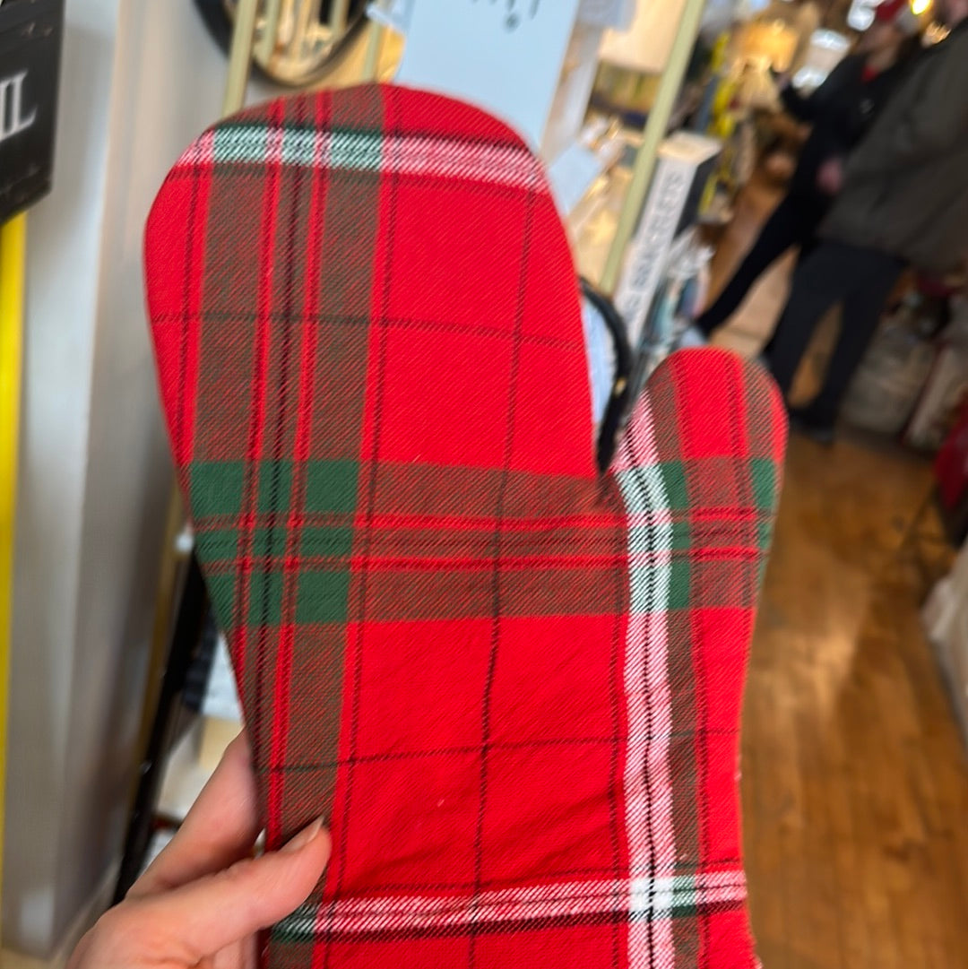 Plaid oven mitt green & red