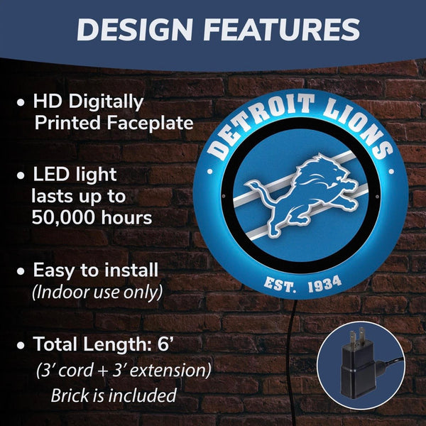 Detroit Lions, Metal Light Wall Sign