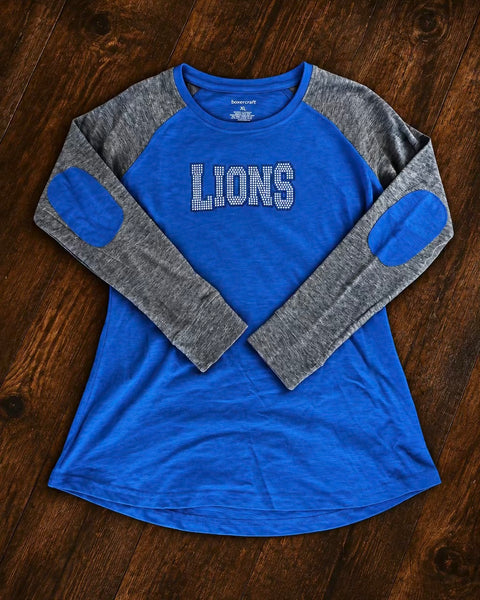 Rhinestone "Lions" Long Sleeve - Blue