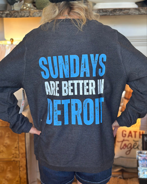 "Sundays are Better in Detroit" Ribbed Crewneck - Gray