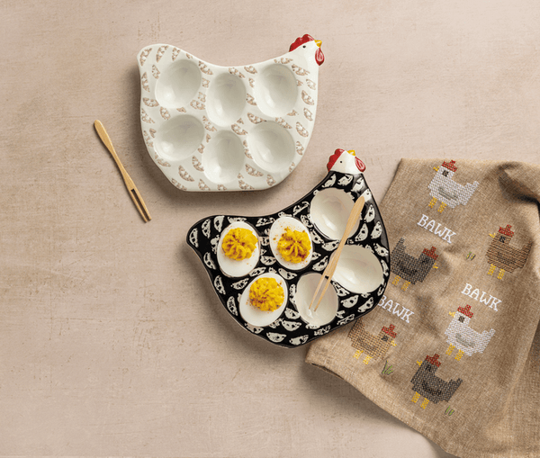 Cream Small Rooster Deviled Egg Tray