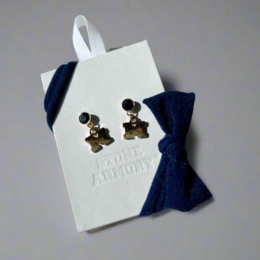 Michigan Block Gold Crystal Drop Earrings