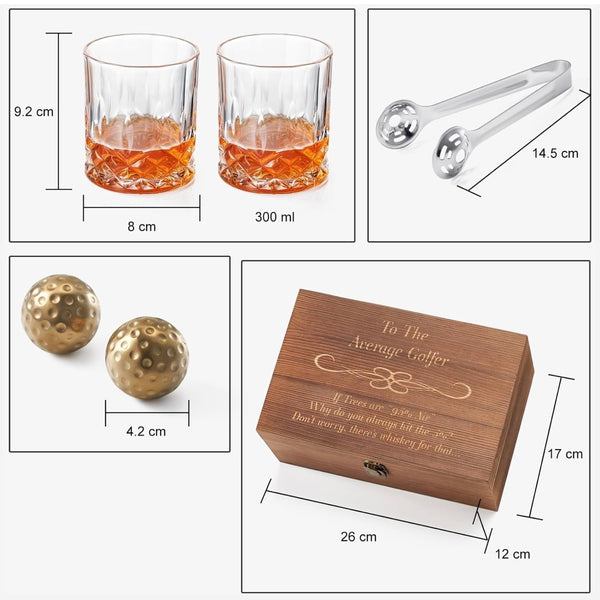 To the Average Golfer - Golf Ball Whiskey Chillers in Wood Box