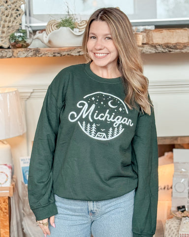 Michigan Night Crewneck- Forest Green