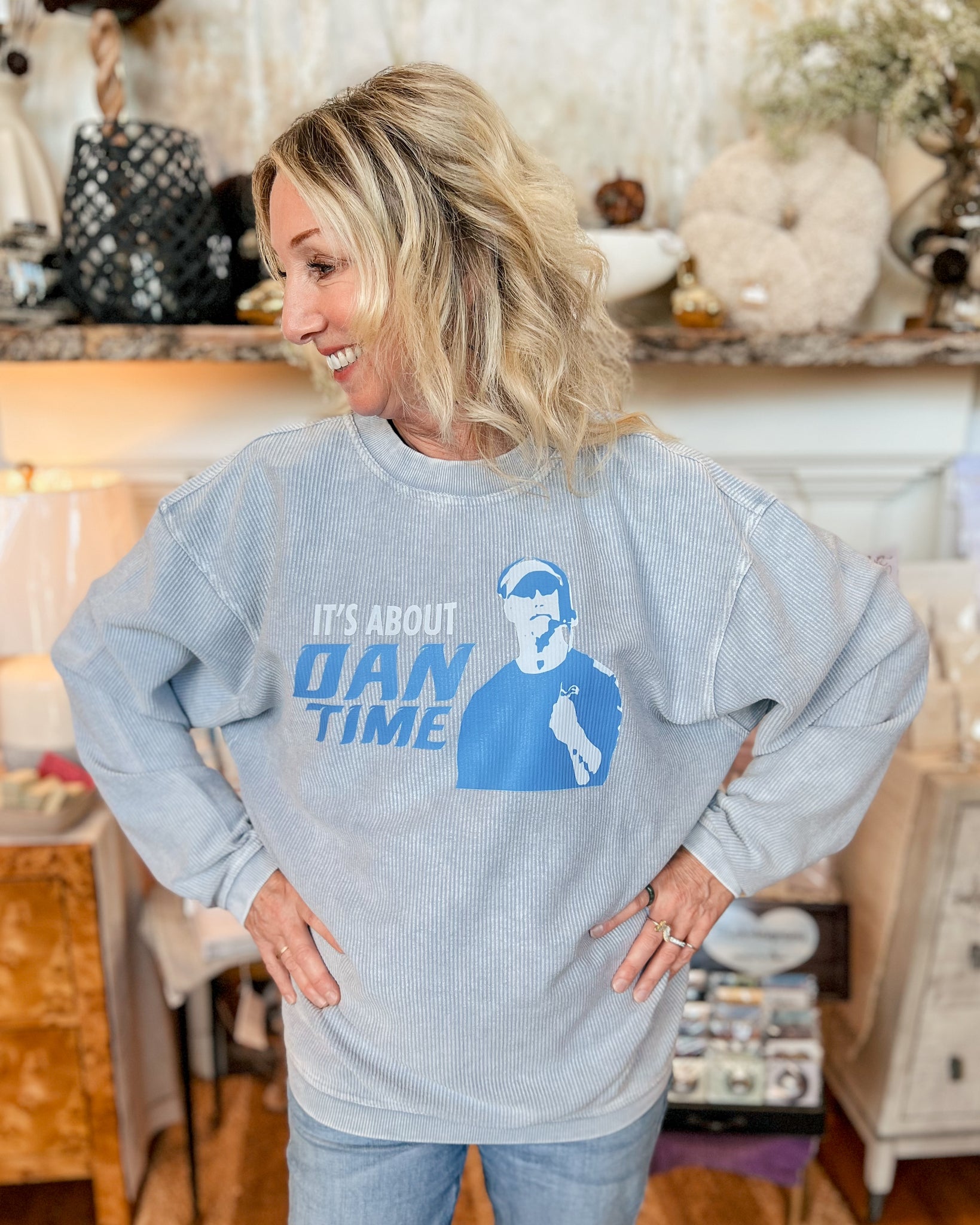 "It’s About Dan Time" Ribbed Crewneck - Denim