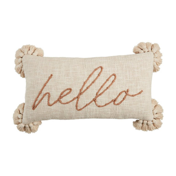 "Hello" Embroidery Pillow w/ Tassels