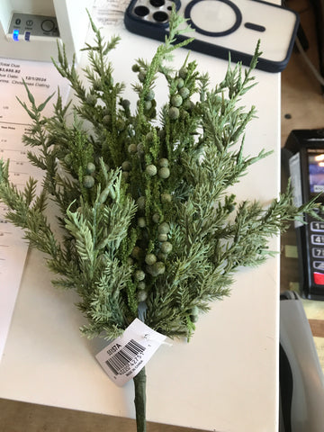 15” Juniper Bush with Mini Green Berries