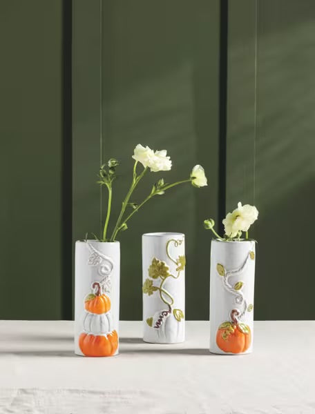 White Pumpkin with Vine Stem Vase
