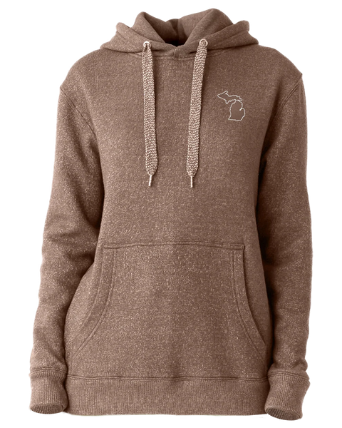 Plush Knit Hoodie with Embroidered Michigan Mitten - Brown