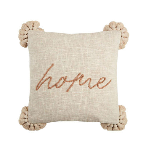 "Home" Embroidery Pillow w/ Tassels