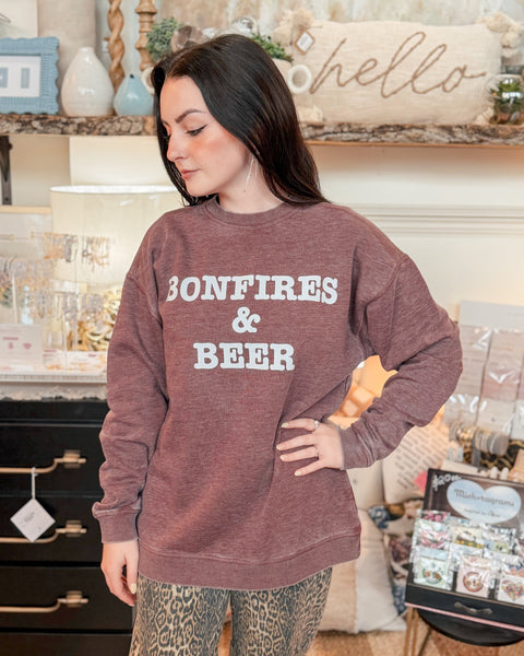 Bonfires and Beer Crewneck - Merlot