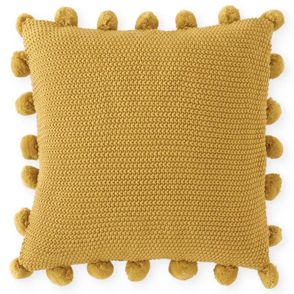 Yellow Throw Pillow w/ PomPom Trim