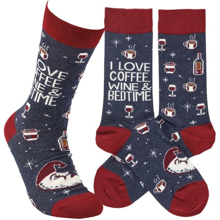 “I Love Wine, Coffee and Bedtime” - Crew Socks