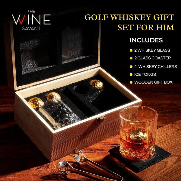 To the Average Golfer - Golf Ball Whiskey Chillers in Wood Box