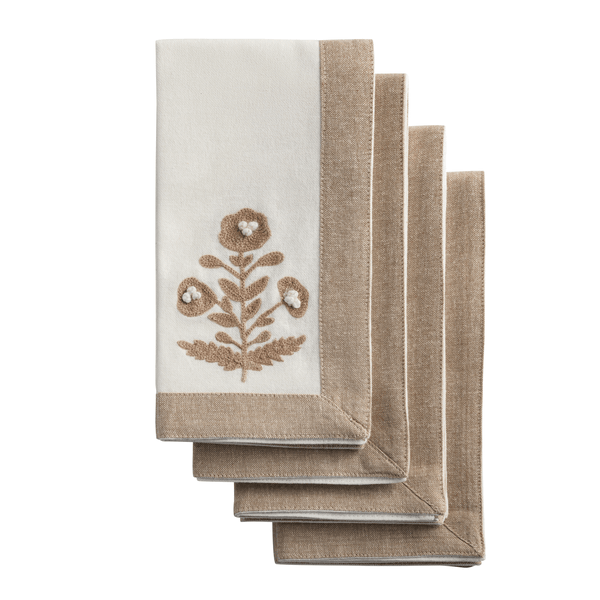 Cream Embroidered Napkin - Set of 4