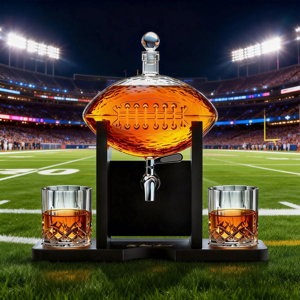 Football Decanter Set w/ 2 Whiskey & Wine Glasses