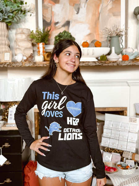 "This Girl Loves Her Detroit Lions" Long Sleeve - Black