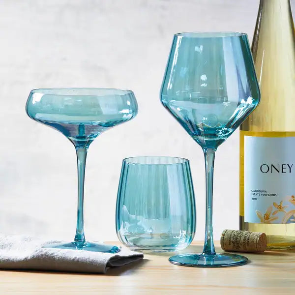 Iridescent Optic Coupe Glass - Aqua Blue